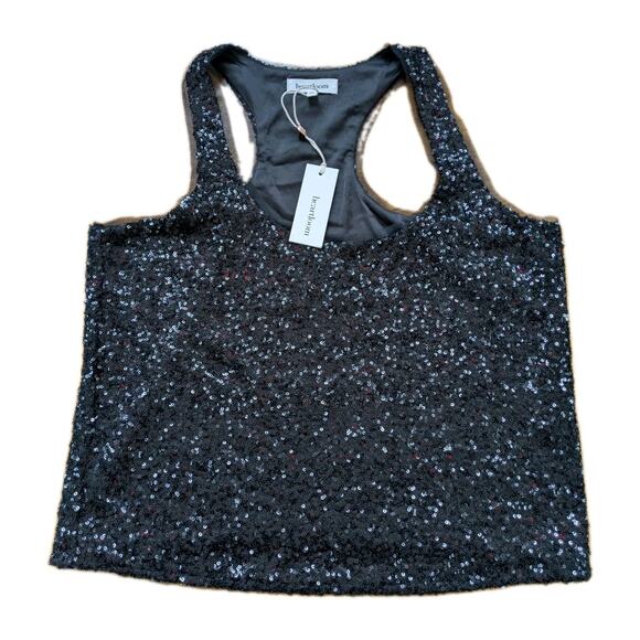 Heartloom Black Sequin Racerback Tank M NWT Cropped NYE Mesh Trim Holiday - Picture 6 of 9